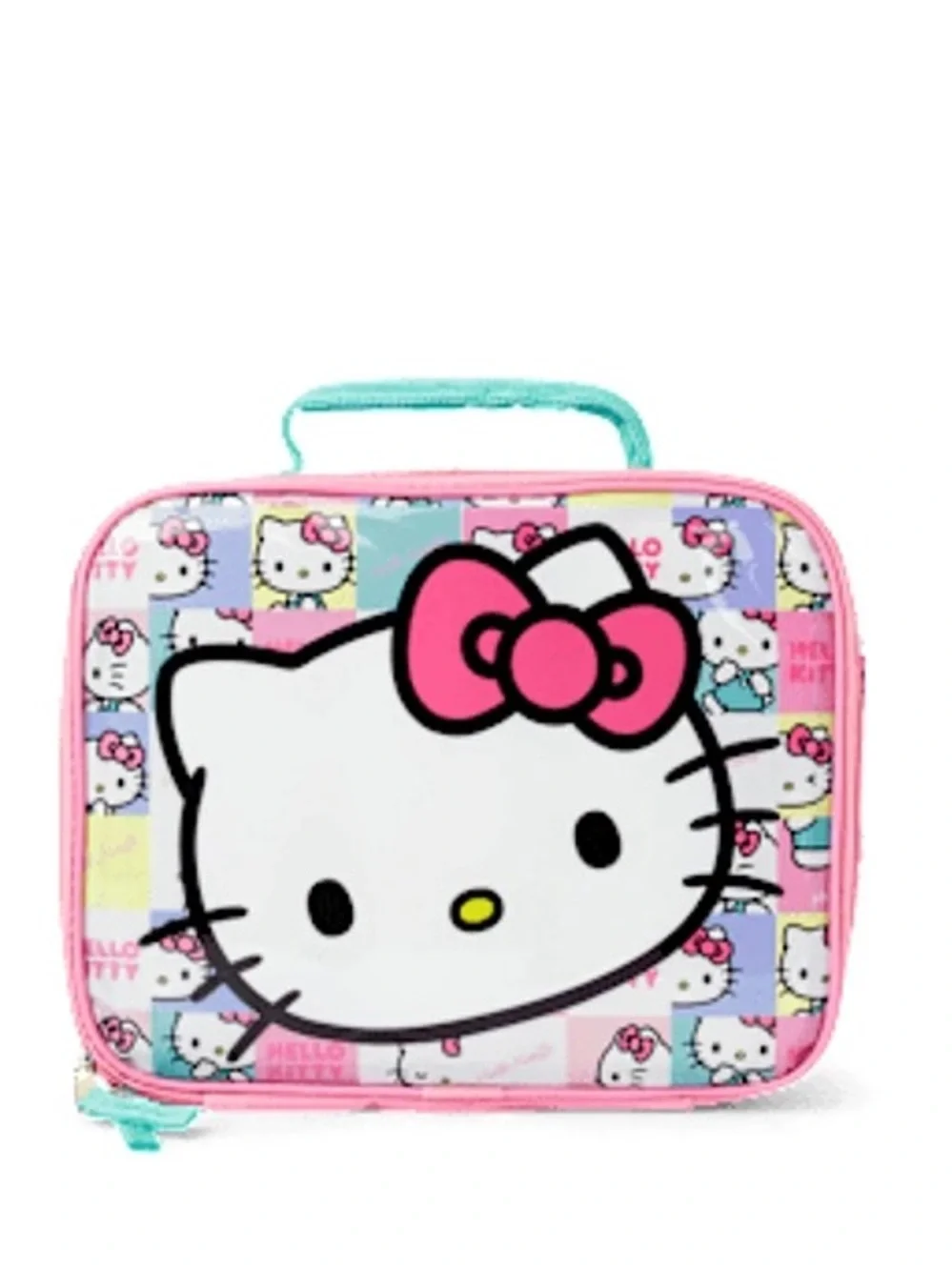 Sanrio Hello Kitty Girls Lunch Bag Pink Teal Pastel Patchwork Kids Lunchbox
